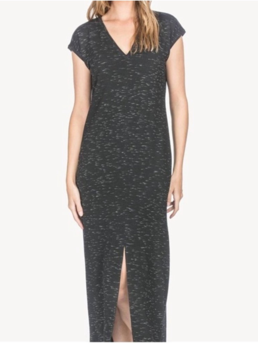 Lilla P Space Dye Maxi Dress V-neck leg Slit Sz M